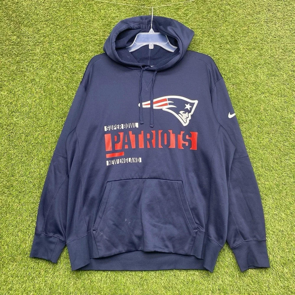 Nike New England Patriots Sweatshirt Mens XL Super Bowl Blue Therma-Fit Hoodie